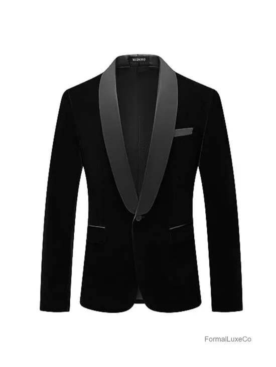 Men's Velvet Blazer Shawl Lapel Slim Fit Tuxedo Suit Jacket