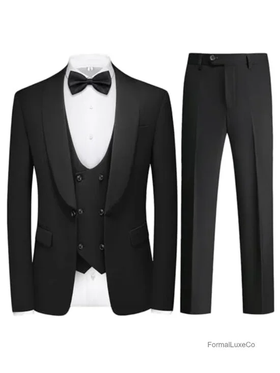 Men's 3-Piece Tuxedo Suit Shawl Lapel Double-Breasted Vest Formal Wedding Prom