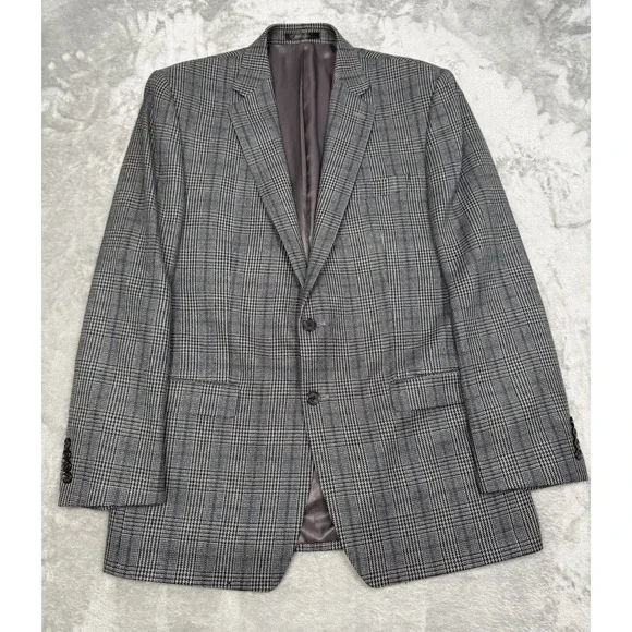 Vintage‎ Ralph Lauren Wool Blazer Jacket Mens 42L Houndstooth Plaid Sport Coat