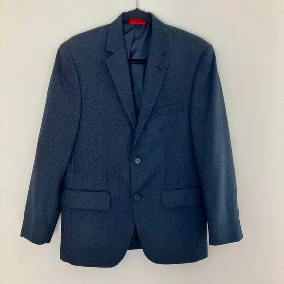 Alfani Mens Blazer Sport Coat Blue Black Micro Houndstooth Slim Fit 38S