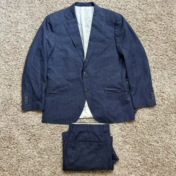 Suitsupply Suit Lazio Blue Wool Silk Linen Blend Fit 27 Size 44S / Pants 35x29