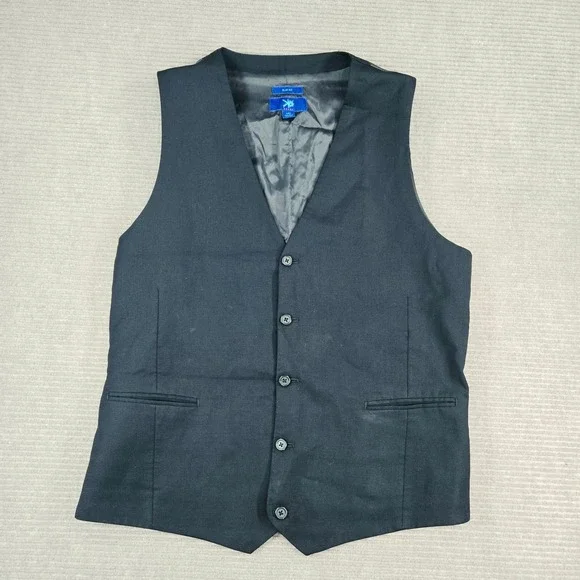 Egara Mens 2XLT Black 100% Wool Slim Fit Formal Suit Vest