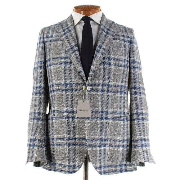 Sartorio Kiton NWT Wool Blend Sport Coat Size 50R (40R US) Gray w/ Blue & White
