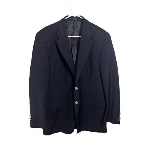 Michael Kors Mens Navy Blue 100% Wool Blazer Silver Crest Buttons 42R Sport Coat