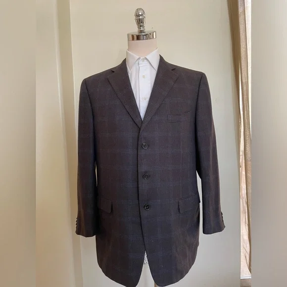 Ermenegildo Zegna Made in Italy Cashmere & Silk‎ 3-Button Check Suit Jacket 48 R