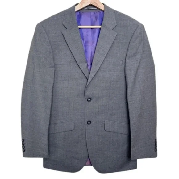Brook Taverner Mens 36R Wool Two Button Slim Fit Blazer Sport Coat In Grey
