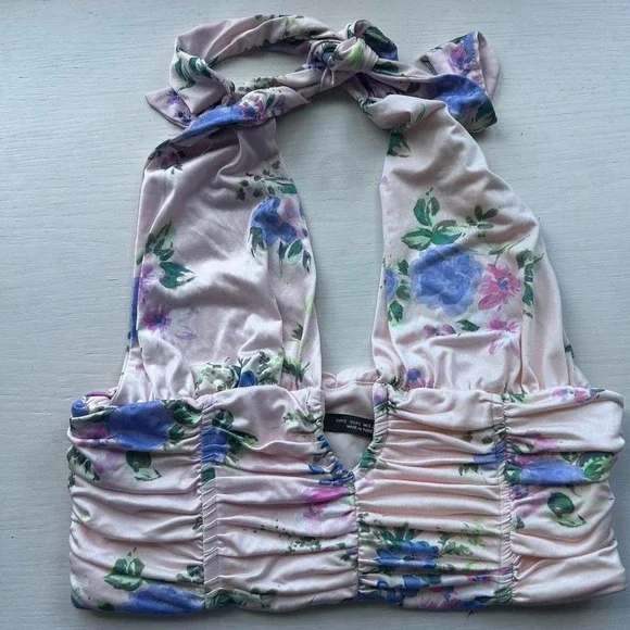 Zara‎ halter top pink floral small women's