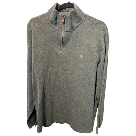 Polo Ralph‎ Lauren Estate Rib Sweater Men 2XL Heather Gray Knit Logo Quarter Zip