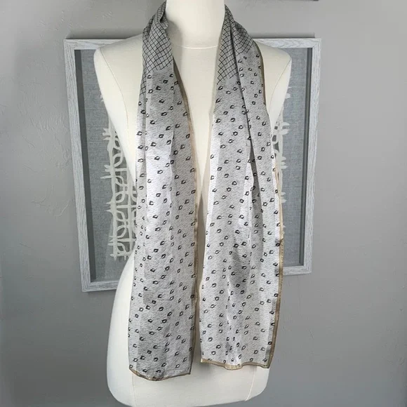 Perry Ellis silk scarf silver, tan mixed print