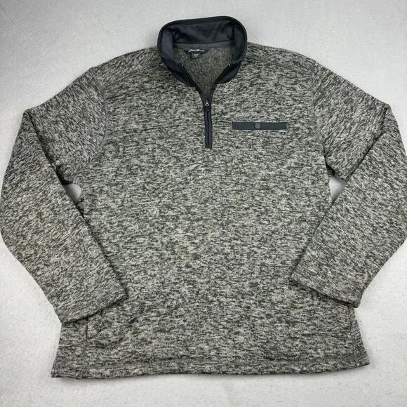 Eddie Bauer Sweater Fleece Mens Large Heavy Sherpa Lined Long Sleeve 1/4 Zip EUC