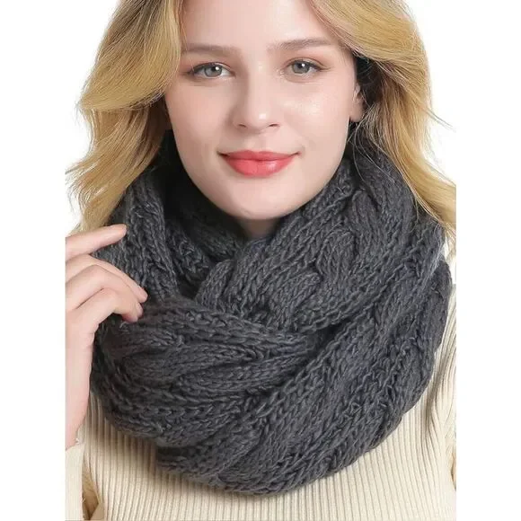 Women's Thick Cable Knit Ribbed Infinity Circle Loop Scarf 100% Acrylic One Size