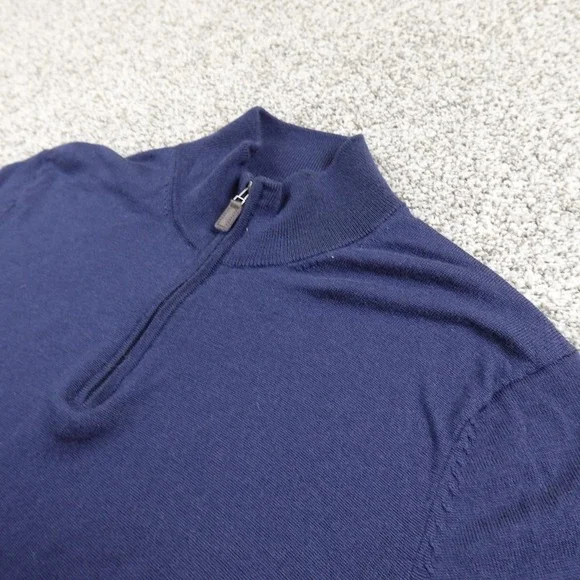 Jos A‎ Bank Sweater Mens L Blue Merino Wool Traveler Pullover 1/4 Zip Cozy Warm