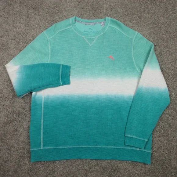 Tommy‎ Bahama Sweater Mens 2XL Green Ombre Knit Stretch Pink Marlin Logo Casual