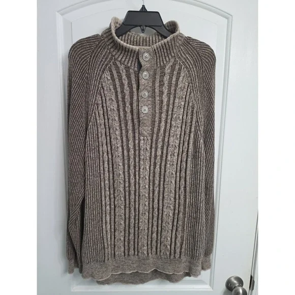 Tommy Bahama Men's X Large Gray Cable Chunky Knit Pima Cotton Sweater