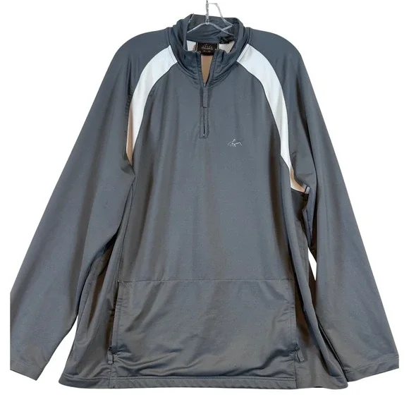 Greg Norman Tasso Elba Mens XL Grey Quarter Zip‎ Pullover Golf Jacket Shark Logo