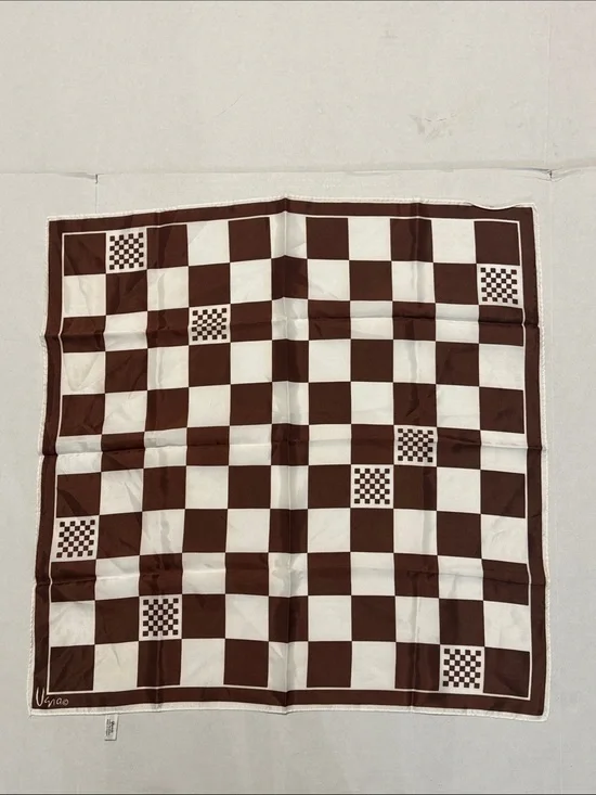 Vintage Vera Neumann Brown White Checkered Scarf 22”x22”