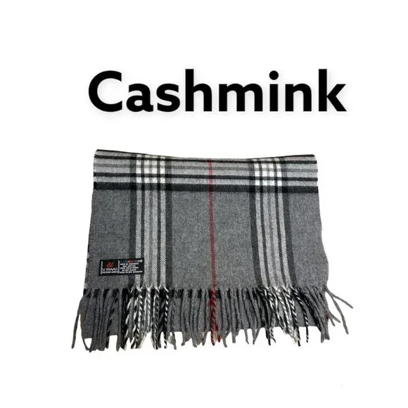 Cashmink Gray Plaid Cashmere Feel Scarf