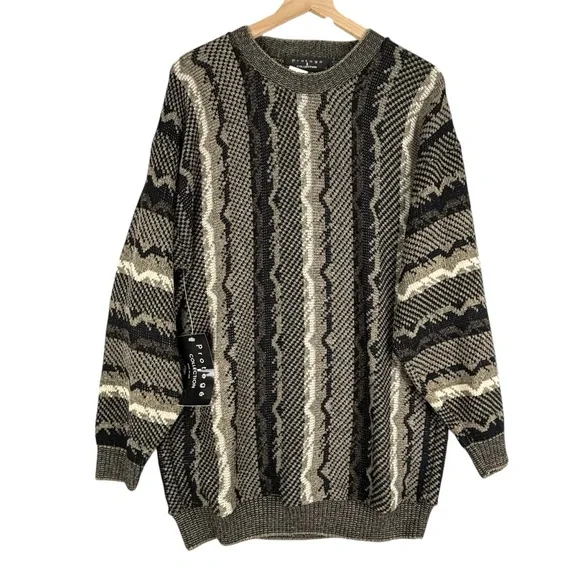 NEW Vintage Protege Collection Sweater Mens‎ Large Brown Geometric Crewneck