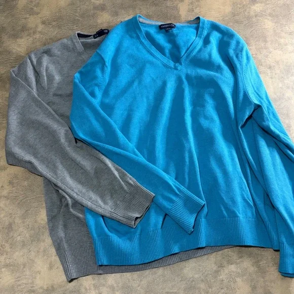 Lands End Sweater Lot of 2‎ Mens XL Blue Gray 100% Cotton V-Neck Pullover