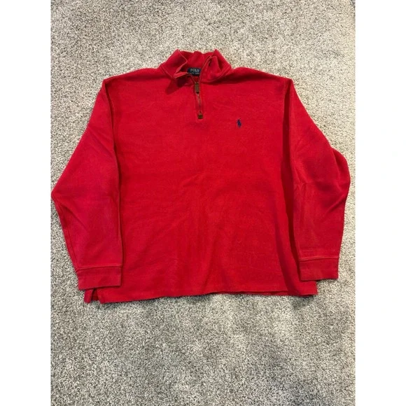 Polo Ralph Lauren Pullover Mens XXL‎ Red Quarter Zip Cotton Pony Logo Mock Neck
