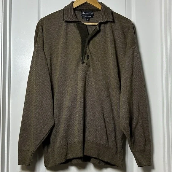 Burberrys of London Vintage Cotton Long Sleeve Knit Polo Sweater Heritage Style‎