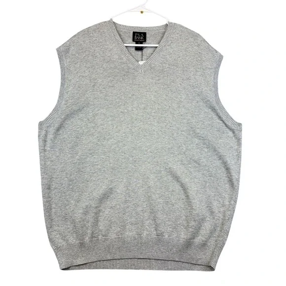Jos A Bank Sweater Vest Mens XL Light Gray Heather Pima Cotton V Neck Knit