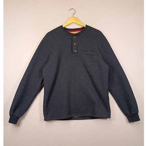 Gorpcore Coleman Mens Medium Blue Sherpa Lined Waffle Knit Henley Pullover