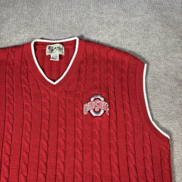 Vintage Ohio State Buckeyes Sweater Vest Mens XL Red Cable‎ Knit Embroidered 90s