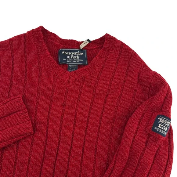 VTG Abercrombie & Fitch Sweater Men XL Knit Lambswool Blend‎ Y2K Preppy Red