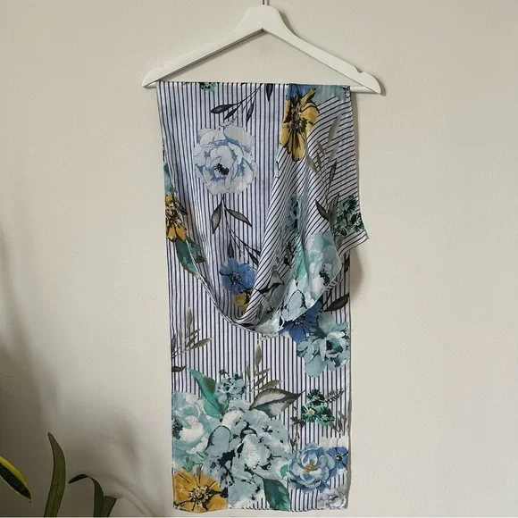 Vince Camuto 100% Silk Floral Striped Scarf