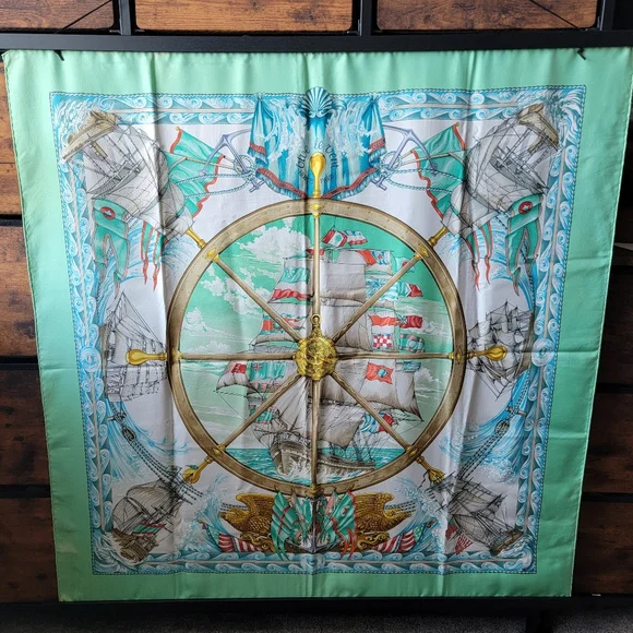Flash Sale🎉 RARE Authentic Hermes Nautical Themed Silk Scarf in Green