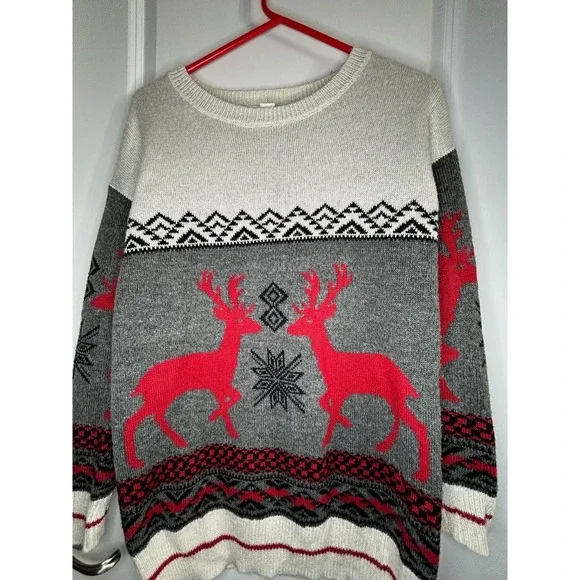 Vintage Mossimo Reindeer Snowflakes AOP Christmas Crewneck Sweater No Flaws‎