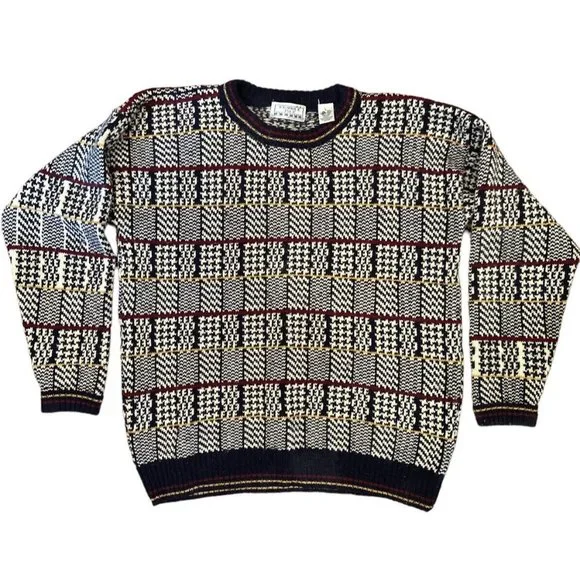 Fenwick Isle Mens Pullover‎ Sweater Blue Muliticolor Design Long Sleeve Sz L VG.