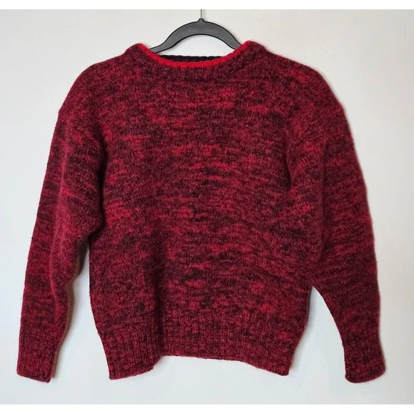 Boston Traders Vintage Pure Wool Knit Sweater Large Red‎ Black Crewneck Winter