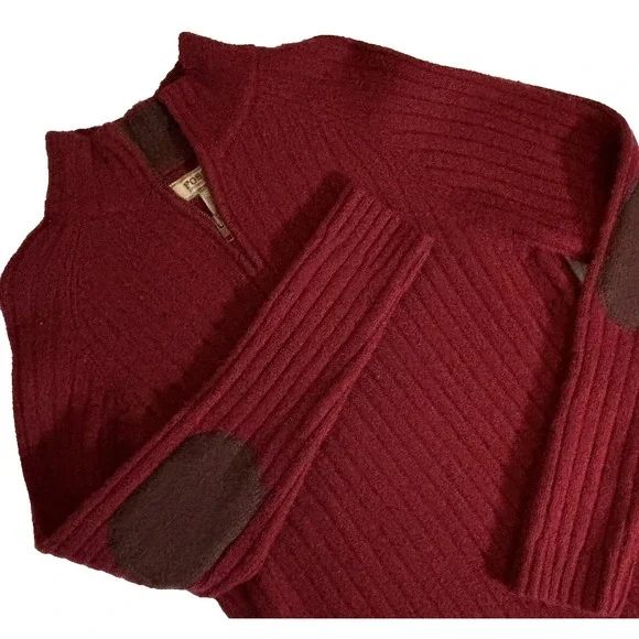 VTG‎ Fossil 1/4 zip ribbed pullover Ribbed Elbow Patch Wool Blend Mens Sz L Red