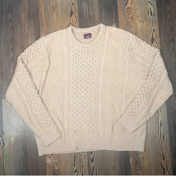 UNTUCKit Men's Zefino Cable Crewneck Sweater Tan‎ Merino Wool Cotton XX-Large