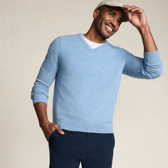 LAND'S END‎ Men's Cashmere Sweater Emerald Green V-Neck Pullover Long Large
