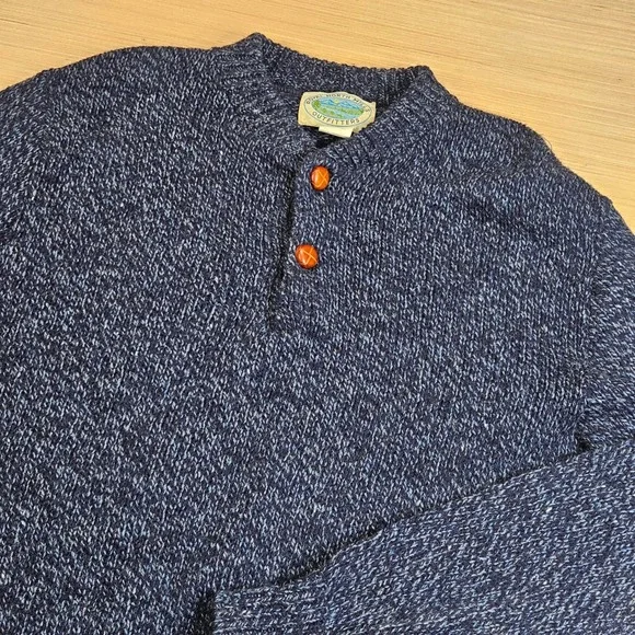 Royal North Mills Outfitters Henley Sweater Mens L Blue Wool Blend Made in USA