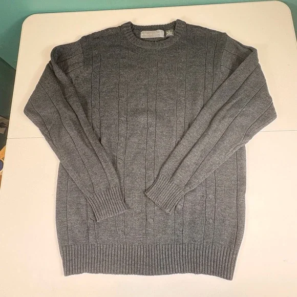 Oscar de la Renta Gray Cable‎ Knit Sweater Mens Medium Luxury Cotton