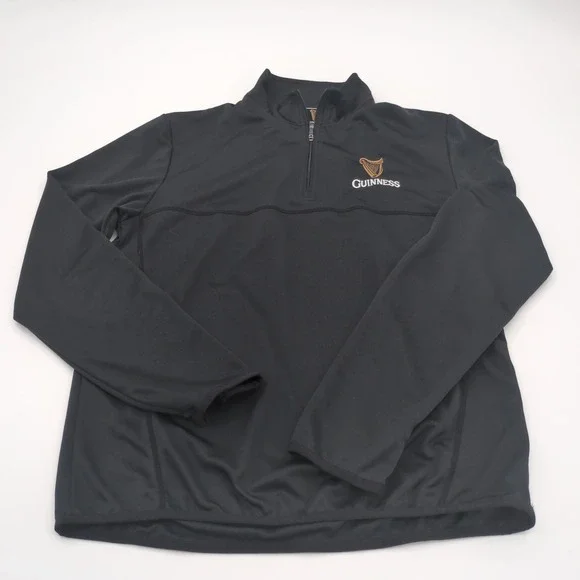Guinness Mens Black Quarter Zip Pullover Sweater Harp Logo Beer Large Activewear