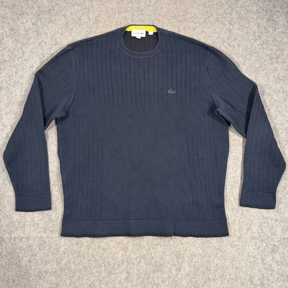 Lacoste Dark Navy Blue Ribbed Knit Crew Neck Pullover Sweater Men's Size‎ XL