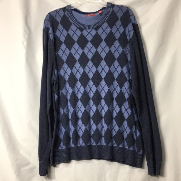 Izod Mens Blue Argyle Diamond Sweater Size XL GREAT Condition