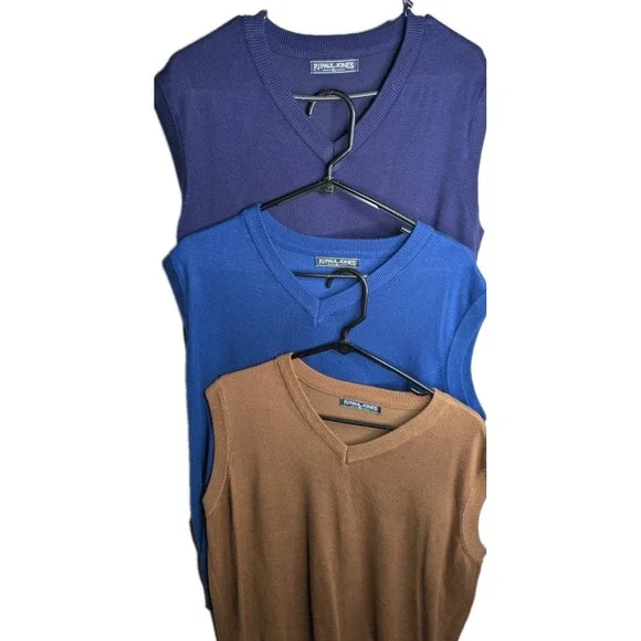 PAUL‎ JONES Men's Vests XL (Lot of 3) V-Neck Sweater Stretchy Career Wear Office