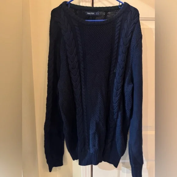 Men's Nautica Cable Knit Sweater‎ Navy Blue Large