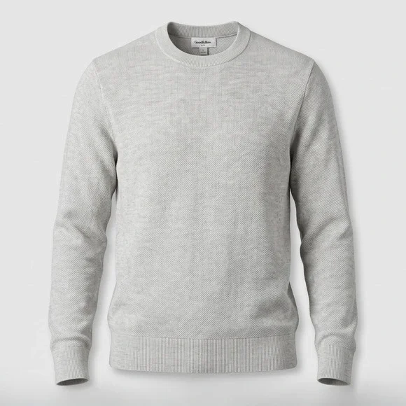 Goodfellow Mens Large Gray Sweater Crewneck‎ Textured Cotton Blend Knit