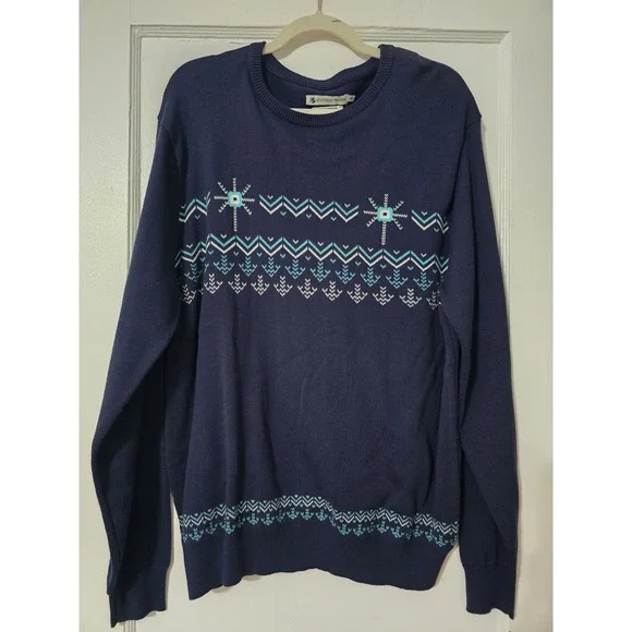 NEW Southern Proper Bienville Sweater XL‎ Knit Pullover Navy Blue Snowflake