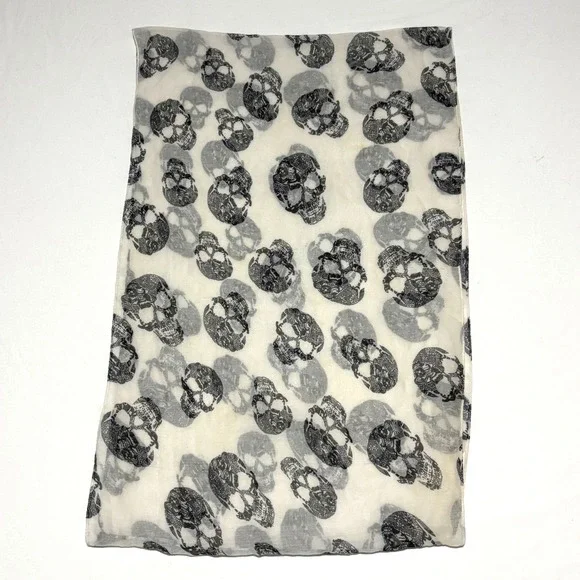 Y2K Skull Scarf Unisex OS White Black Gauze Gothic Grunge Punk Emo Macabre