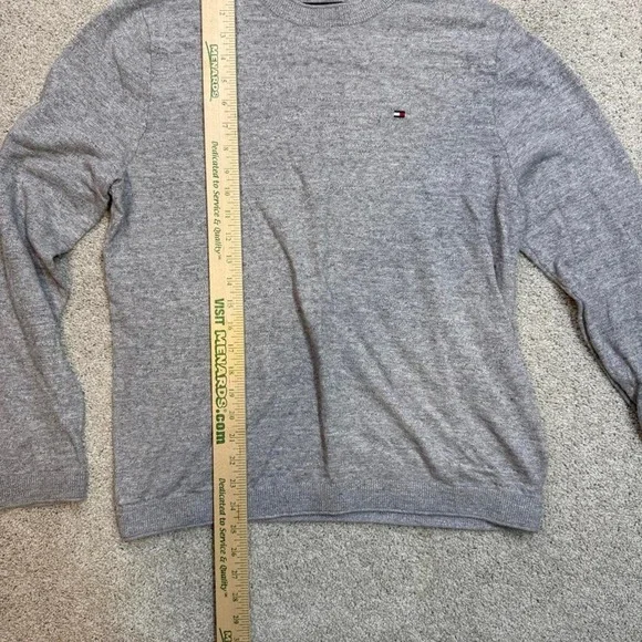 Tommy Hilfiger Mens Crewneck Sweater Gray Cotton Knit Flag Logo Size M