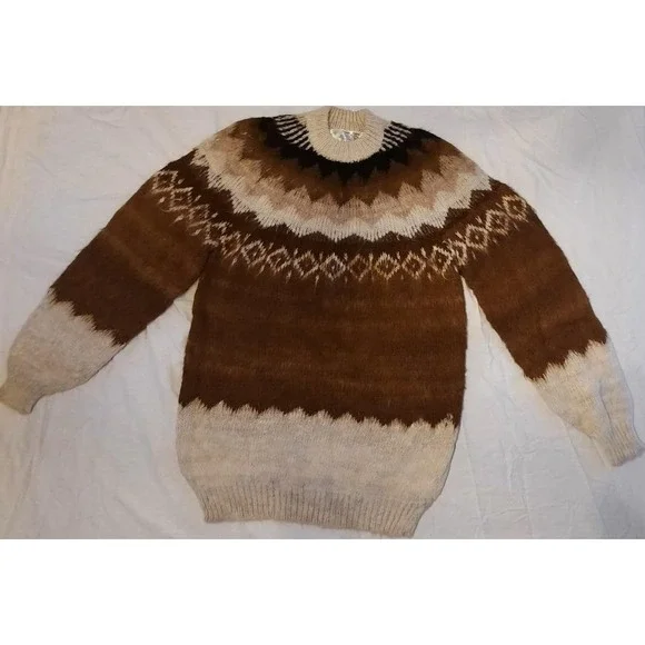 100% Llama Men's Pullover Sweater XL Bolivia‎ VTG Brown Warm Hand Made