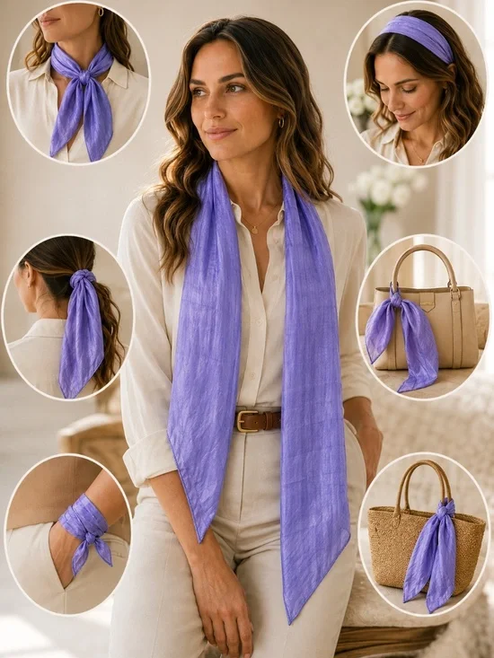 Lavender Silk Blend Oblong Scarf Lightweight Wrap Shawl‎ Purple